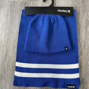 Hurley New Yorker Beanie Hat and Scarf Set One Size Blue NWT